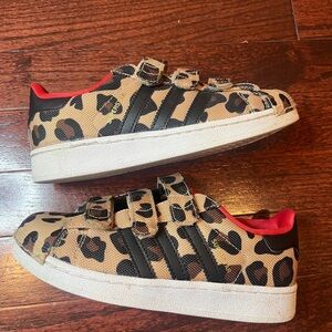 adidas Kids Leopard Print Sneakers with Black Stripes